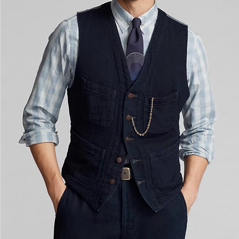 Ralph Lauren Double RL Indigo Herringbone Vest